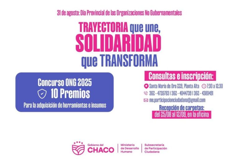 El Gobierno provincial convoca al concurso para elegir a la ONG destacada del 2025