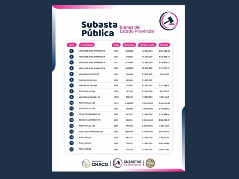 El gobierno realizará una nueva subasta de 36 vehículos oficiales