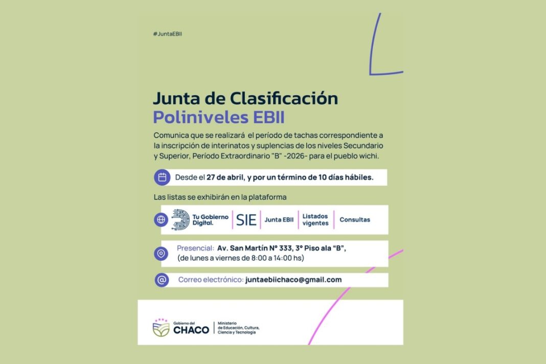 Listado de docentes wichí para interinatos y suplencias 2026 en Chaco
