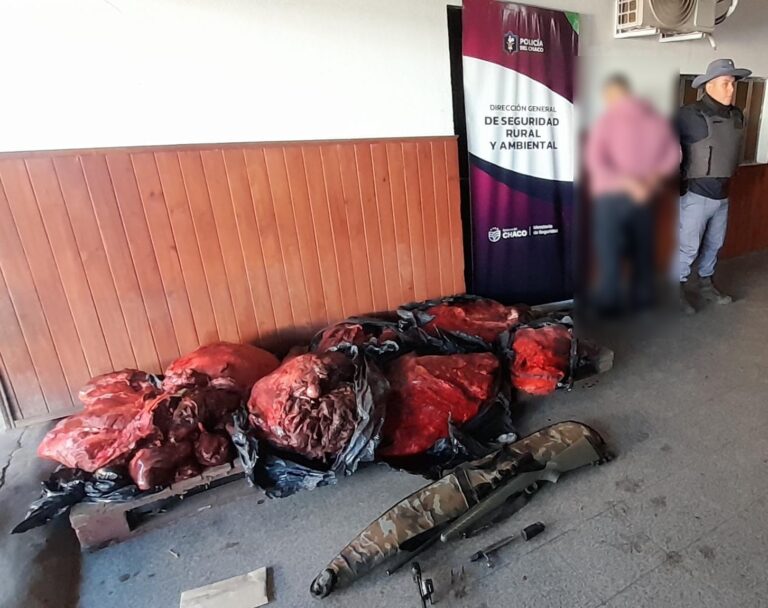 Bolsa con carne de búfalo incautada por la policía en Puerto Vilelas